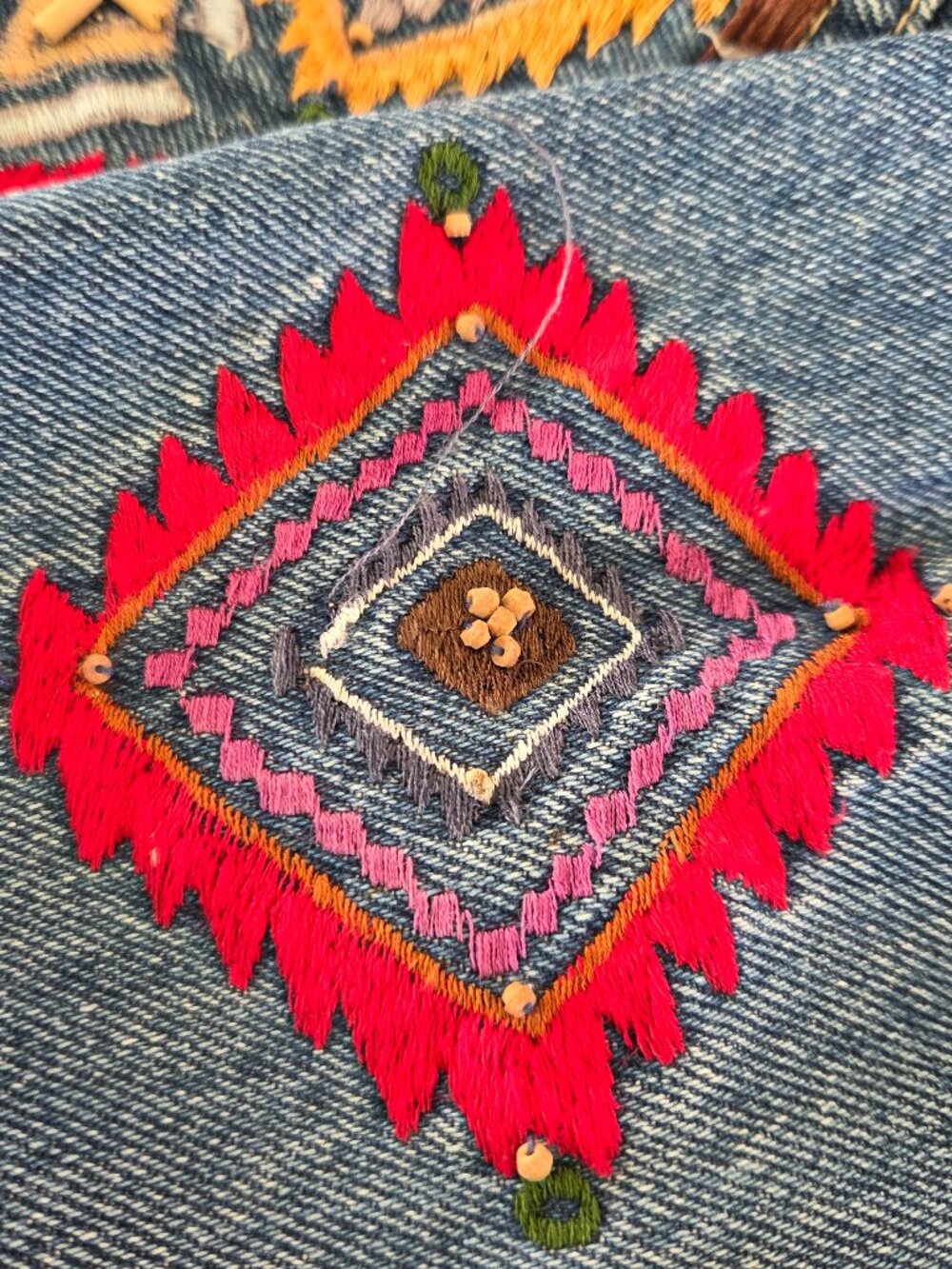 Vtg Agapo Collection Women's Denim Jacket Shacket Southwestern Embroidery Size L - Picture 2 of 15